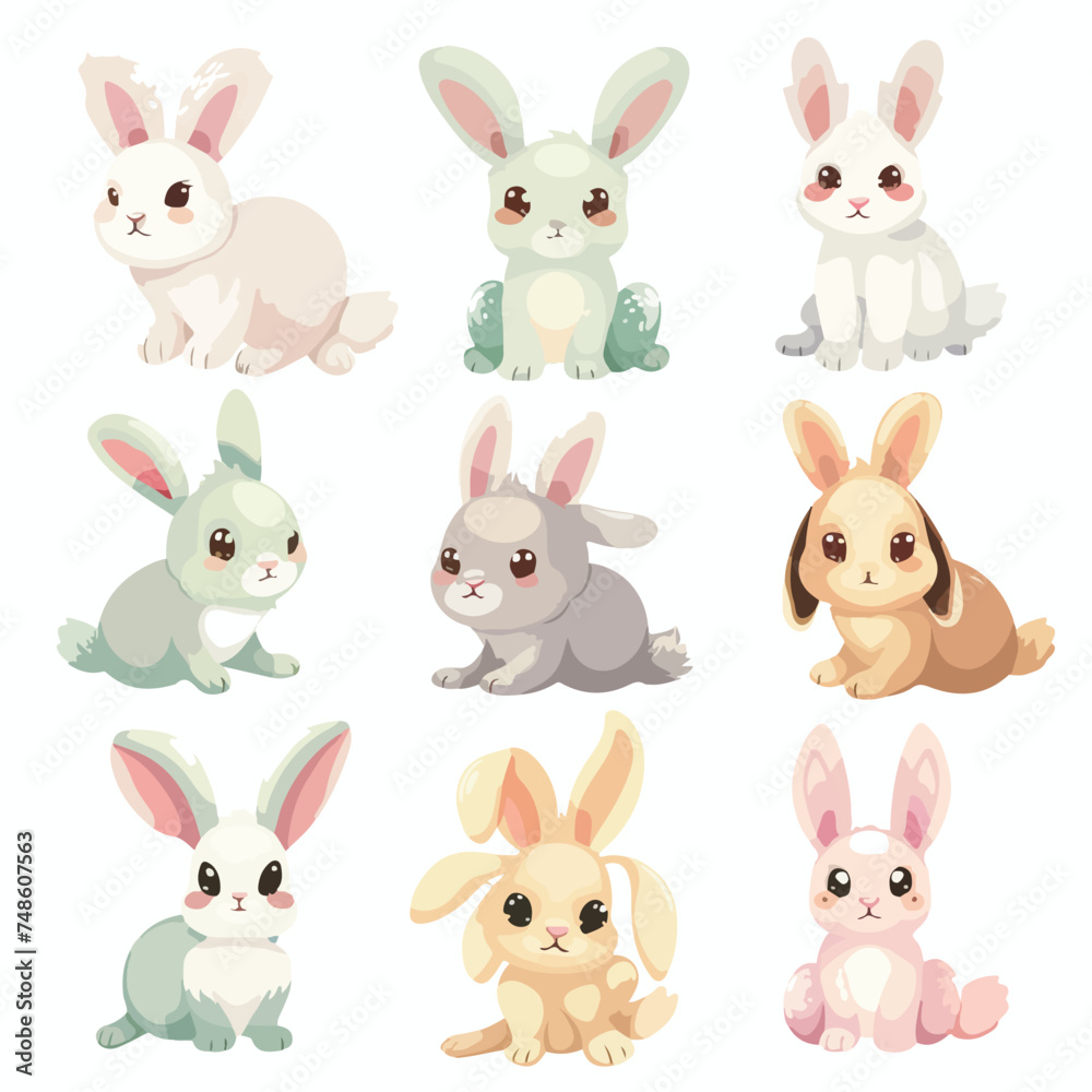 Easter rabbit or bunny kids pastel vector bundle iso