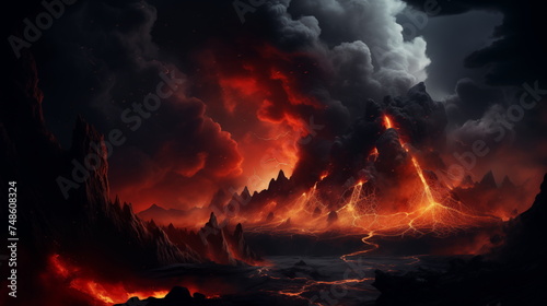 volcano eruption wallpaper and background, creater eruption with dark smoke and cloud