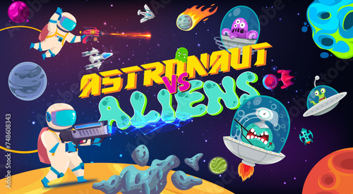 Game banner Illustration with astronaut vs alien