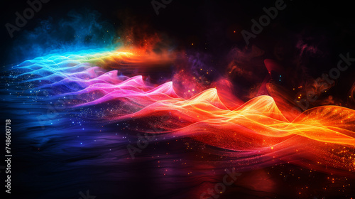 Luminous Energy - Radiant Waves of Light. Abstract waves of light radiate energy and colour, creating a sense of dynamic motion and vibrancy. © AI Visual Vault