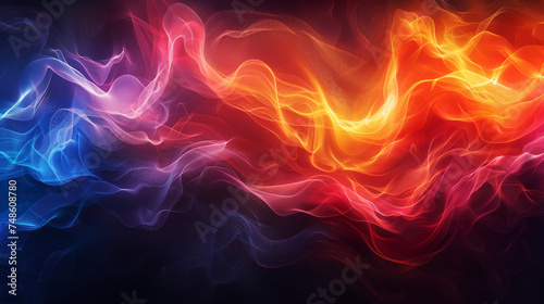 Fiery Abstract Smoke Waves. Swirling red and blue smoke patterns in an abstract design.