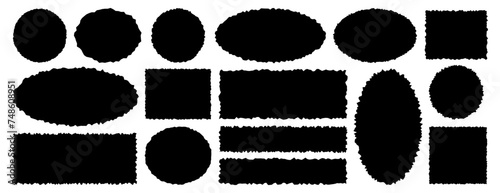 Set of black jagged rectangle, oval, round, square shapes vector illustration