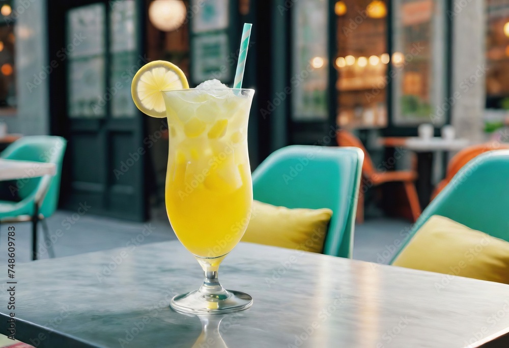A refreshing glass of orange juice cocktail on a bar counter