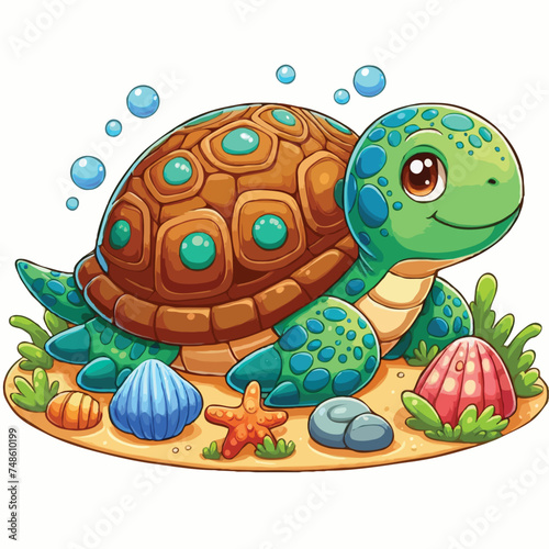 cute turtle vactoe on white background.