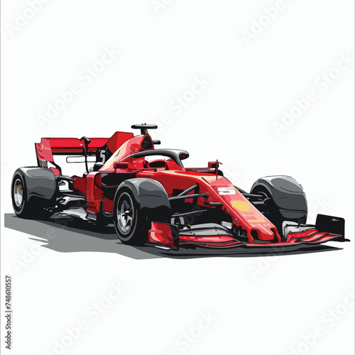 Formula 1 race red detailed car cartoon vector illustration