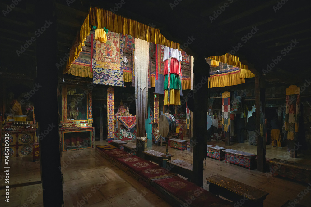 Interior of Sani buddhist monastery in Zanskar