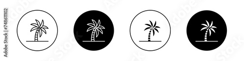 Palm Tree Icon Set. Plamtree Coconut silhouette vector symbol in a black filled and outlined style. Seaside Serenity Sign. photo