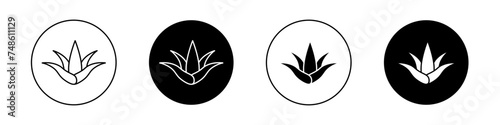 Aloe Vera Icon Set. Plant agave medical vector symbol in a black filled and outlined style. Soothing Remedy Sign. photo
