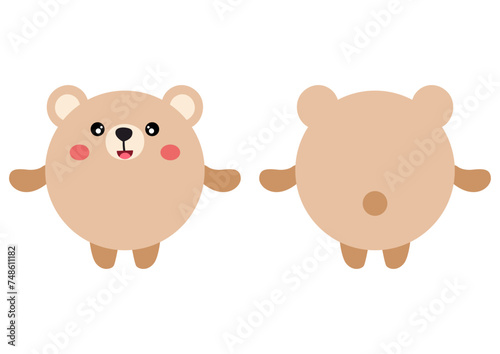 Round body teddy bear in front and back position