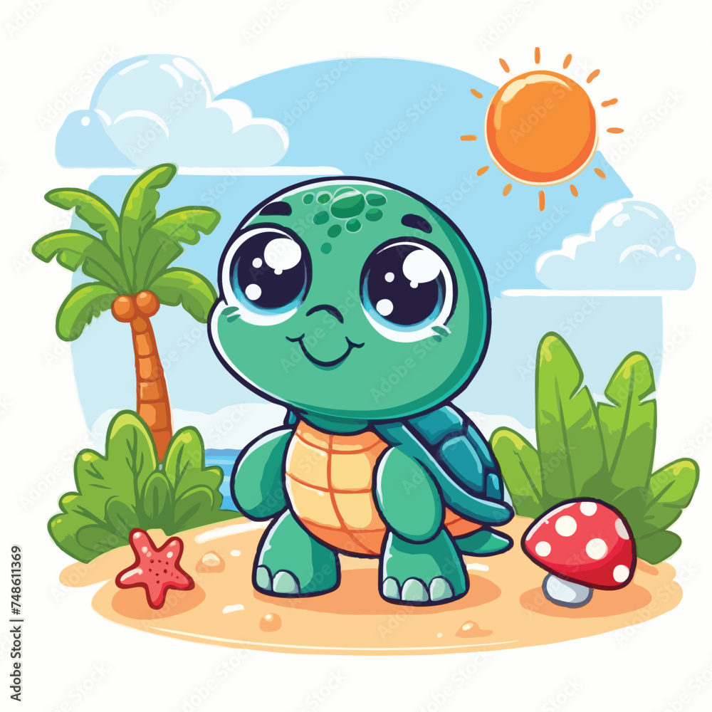 Obraz premium cute turtle vactoe on white background.