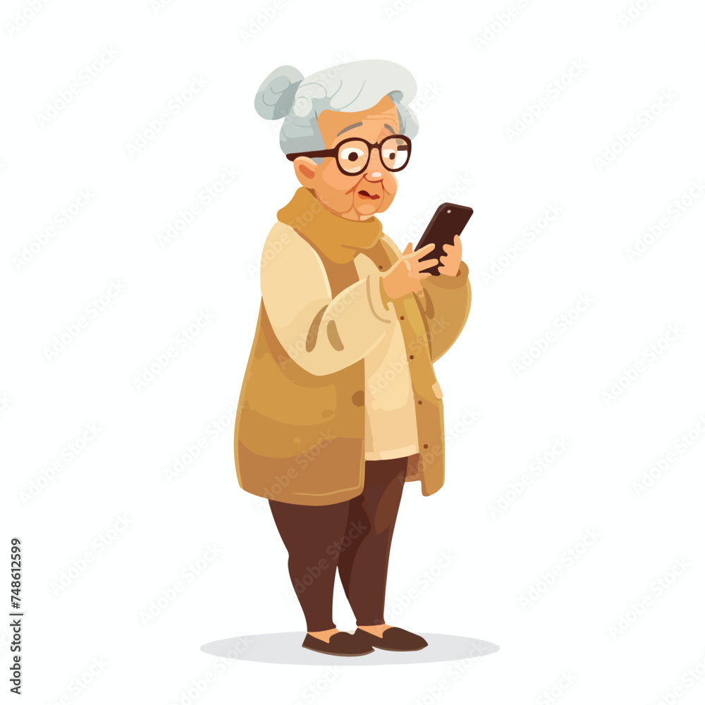 Grandmother Speak by Mobile Phone. Elderly Woman 