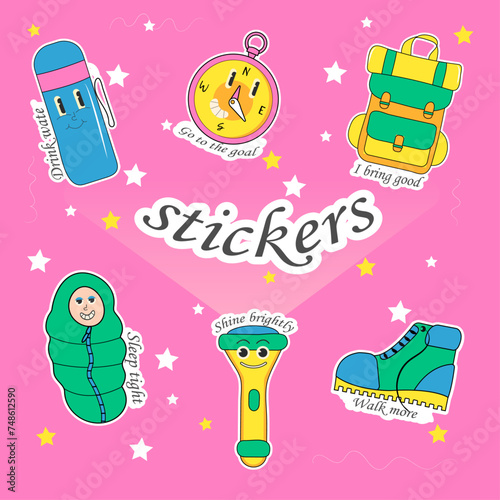 Line Art chunky Hippie Retro hippie stickers, psychedelic groovy set bundle elements. Cute vintage icon logo Label in 70s, 80s, 90s style. Flat vector ...
