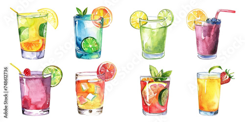 Set of fruit juices on a white background © EnelEva