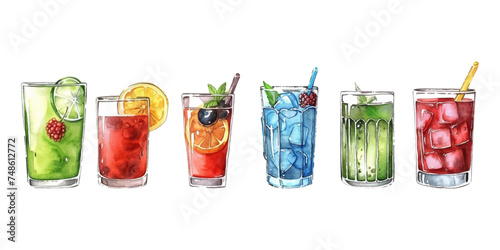 Set of fruit juices on a white background