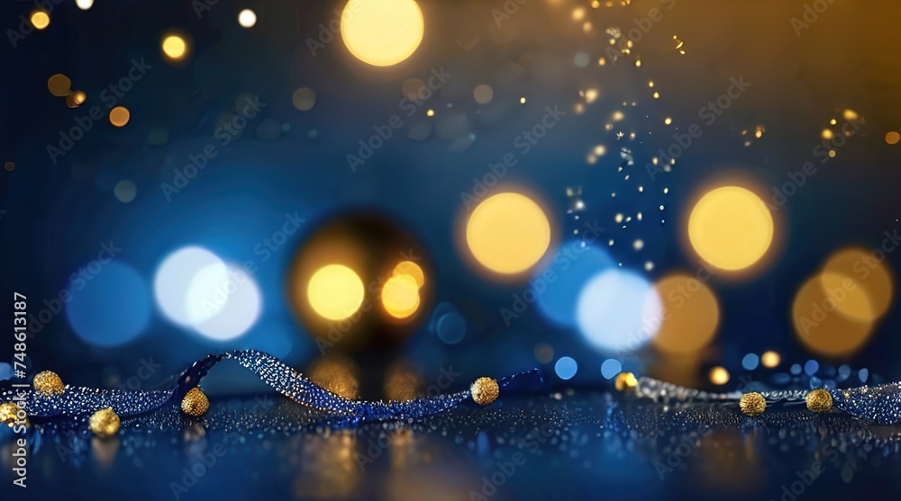 Blue and gold Abstract background and bokeh on New Year's Eve. AI generativ.
Blue and gold Abstract background and bokeh on New Year's Eve. AI generativ.
