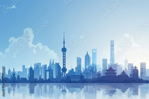 Chinese skyline template  blue skyline and buildings.