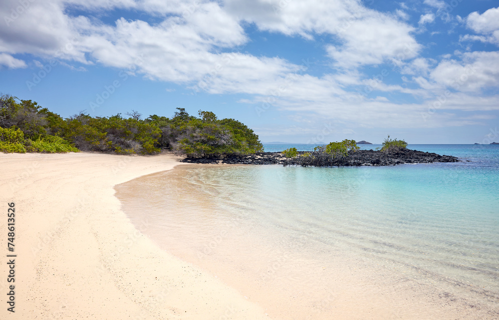 Pristine beach on an uninhabited island, Galapagos Islands, Ecuador.