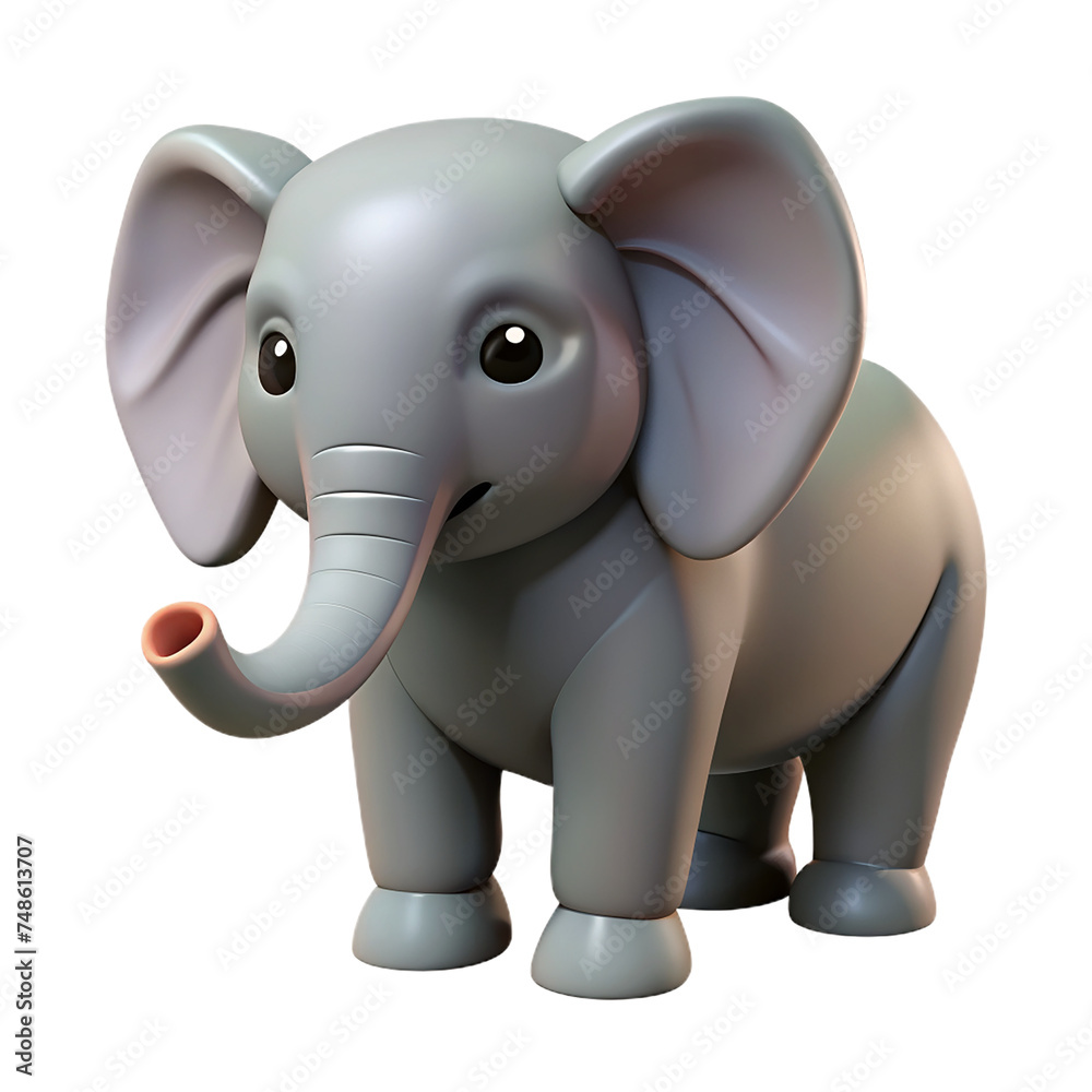 Cute cartoon elephant isolated on transparent background. 3D rendering.