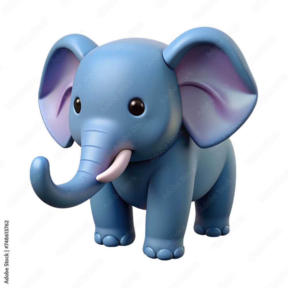 Fototapeta premium Cute cartoon elephant isolated on transparent background. 3D rendering.