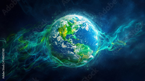 Digital artwork of Earth made with colorful threads in space © Robert Kneschke