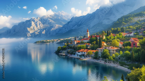 Serene Adriatic coast landscape in Croatia with a picturesque resort town