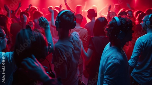 People dancing at a silent concert with headphones