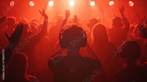 Audience at a silent concert with headphones