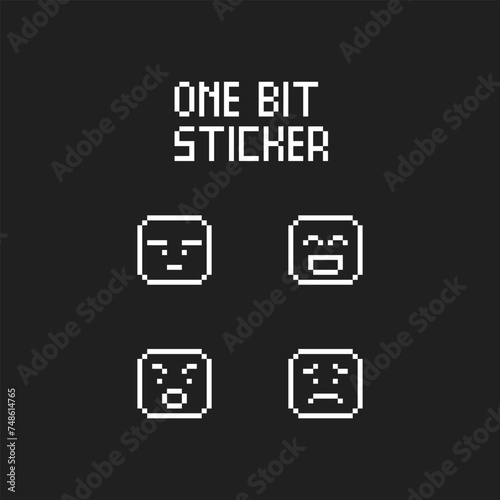 this is emoticon icon in pixel art with white color and black background ,this item good for presentations,stickers, icons, t shirt design,game asset,logo and your project. photo