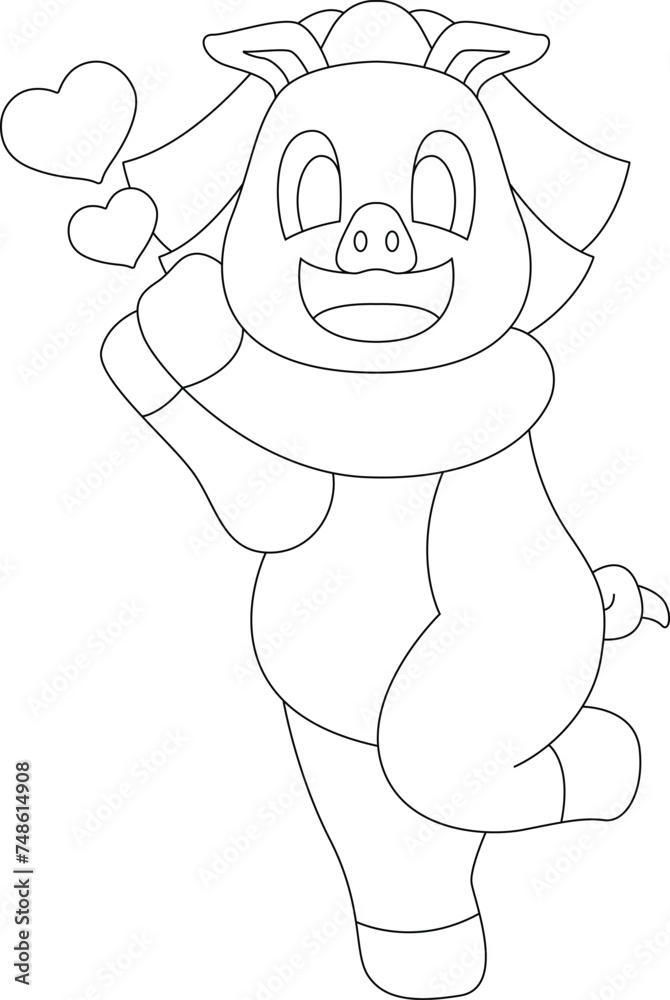 Naklejka premium Pig Bride Heart Wedding Animal Vector Graphic Art Illustration