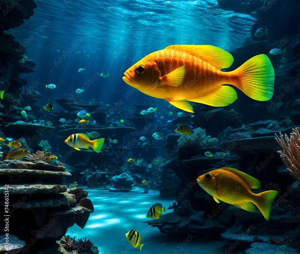 Underwater view of vibrant tropical fish in a coral reef Underwater view of vibrant tropical fish in a coral reef