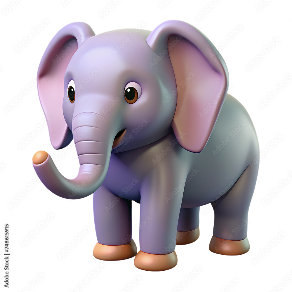 Cute cartoon elephant isolated on transparent background. 3D rendering.