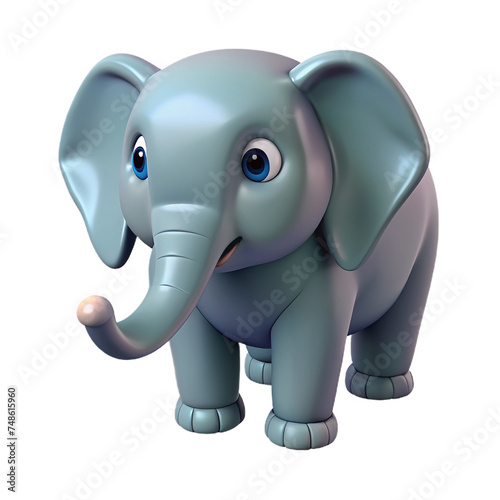 Cute cartoon elephant isolated on transparent background. 3D rendering.