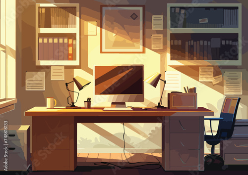 Illustration Workplace Office Desk Vector