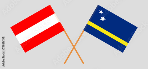 Crossed flags of Austria and Country of Curacao. Official colors. Correct proportion