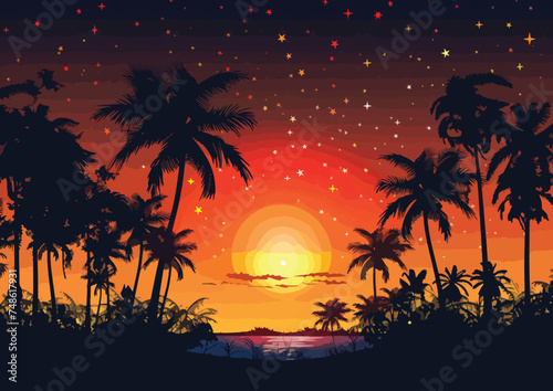 Fototapeta Naklejka Na Ścianę i Meble -  Palm Tree Silhouette Vector Illustration