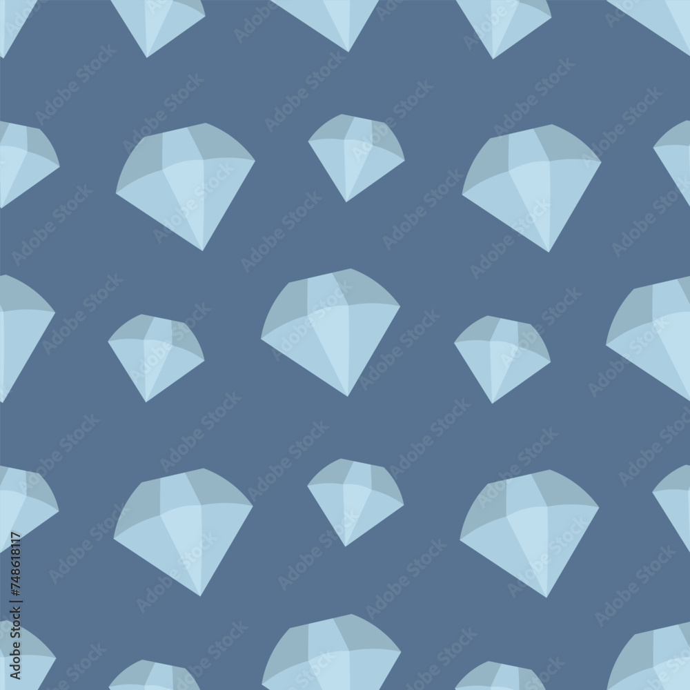Brilliant. The precious stone is a diamond. Seamless vector pattern. Crystal with several shining facets. Endless crystal design. Isolated blue background. Idea for web design. Brilliant. The precious stone is a diamond. Seamless vector pattern. Crystal with several shining facets. Endless crystal design. Isolated blue background. Idea for web design.