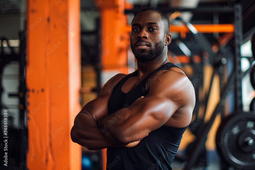 Portrait of a handsome young african american man in the gym
