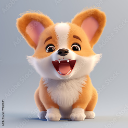 Adorable Cartoon Corgi with a Joyful Smile and Fluffy Fur