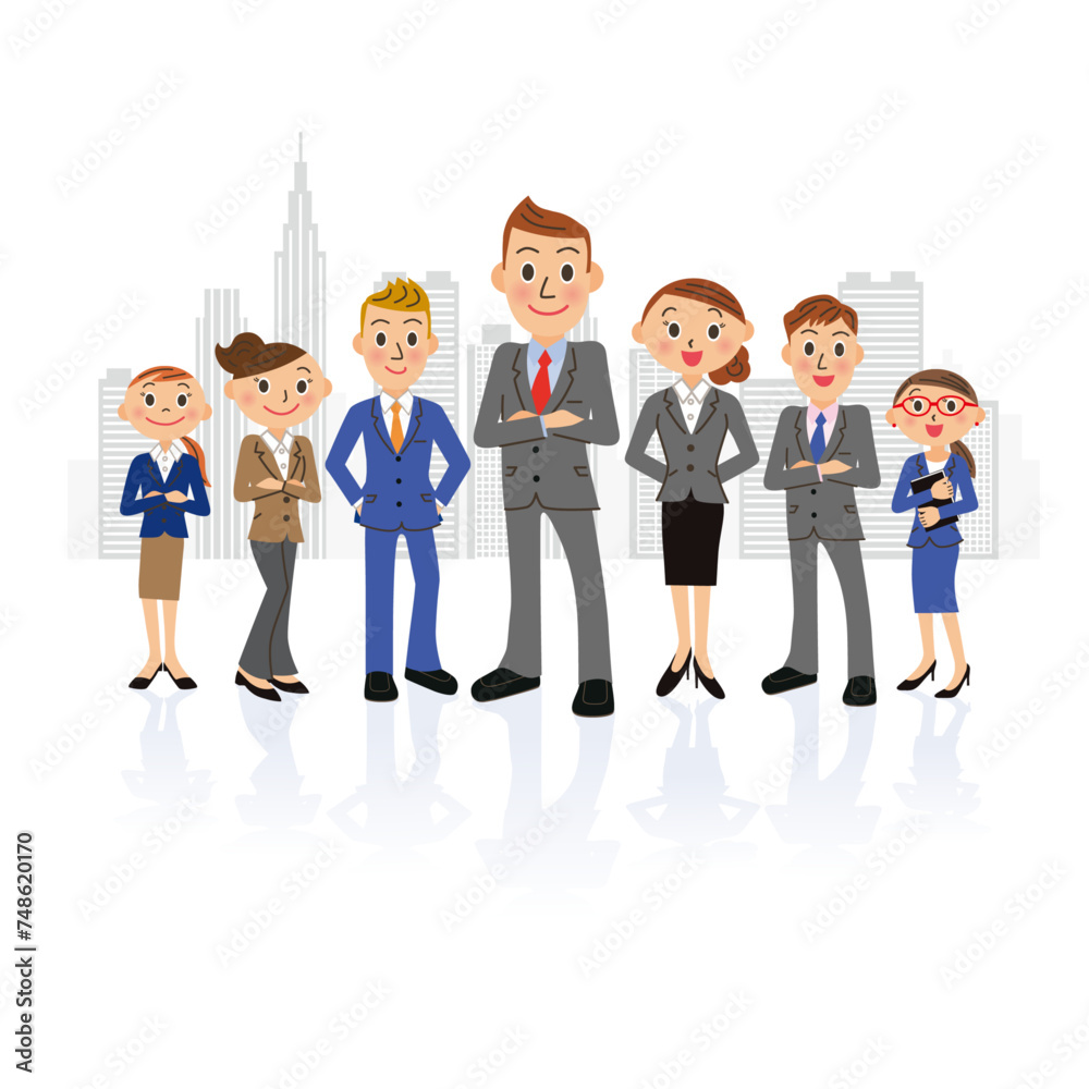 男性実業家を中心に会社員がビジネス街に集合 男性実業家を中心に会社員がビジネス街に集合