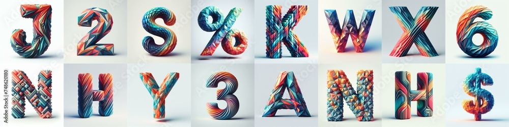Modern 3D lettering blends Trianglify colors. AI generated illustration - obrazy, fototapety, plakaty 