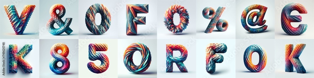Modern 3D lettering blends Trianglify colors. AI generated illustration - obrazy, fototapety, plakaty 