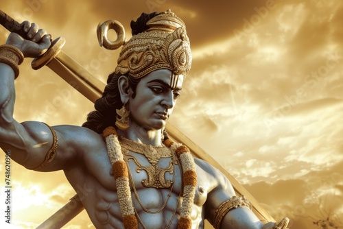 The Ultimate God Statue - Lord Vishnu - Bringer of Peace and Prosperity. Fictional Character Created By Generated By Generated AI. photo