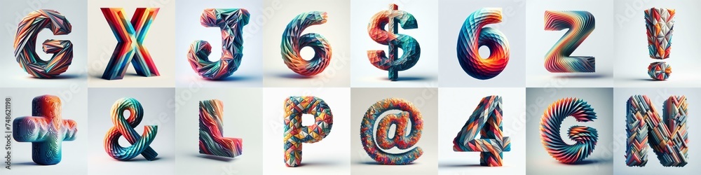 Modern 3D lettering blends Trianglify colors. AI generated illustration Modern 3D lettering blends Trianglify colors. AI generated illustration