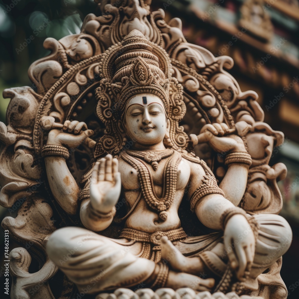 Intricately Carved Deity Statue of a God or Goddess. Fictional Character Created By Generated By Generated AI.