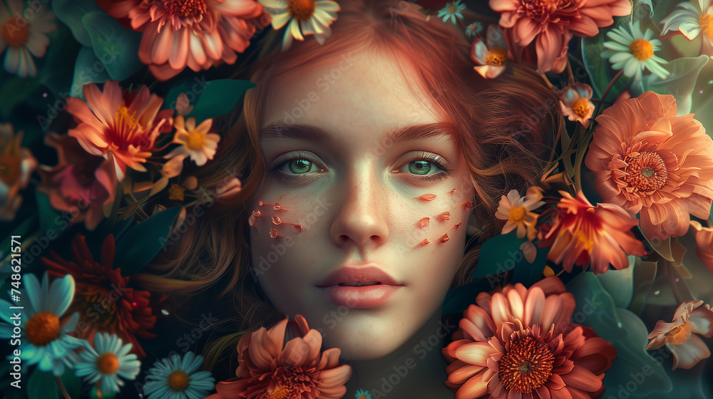 portrait of a woman with flowers portrait of a woman with flowers