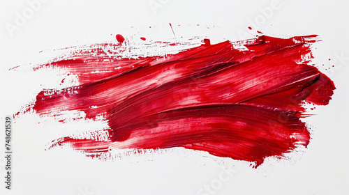 Red colored brush stroke paiting over isolated background