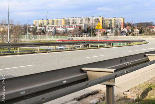 KRAKOW, POLAND - FEBRUARY 26, 2024: The Biezanow housing estate on the border of Krakow, where significant noise from the highway is a problem.