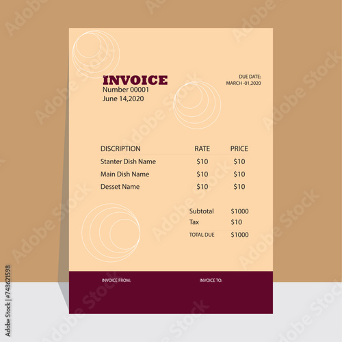 Invoice template Design for restaurant 