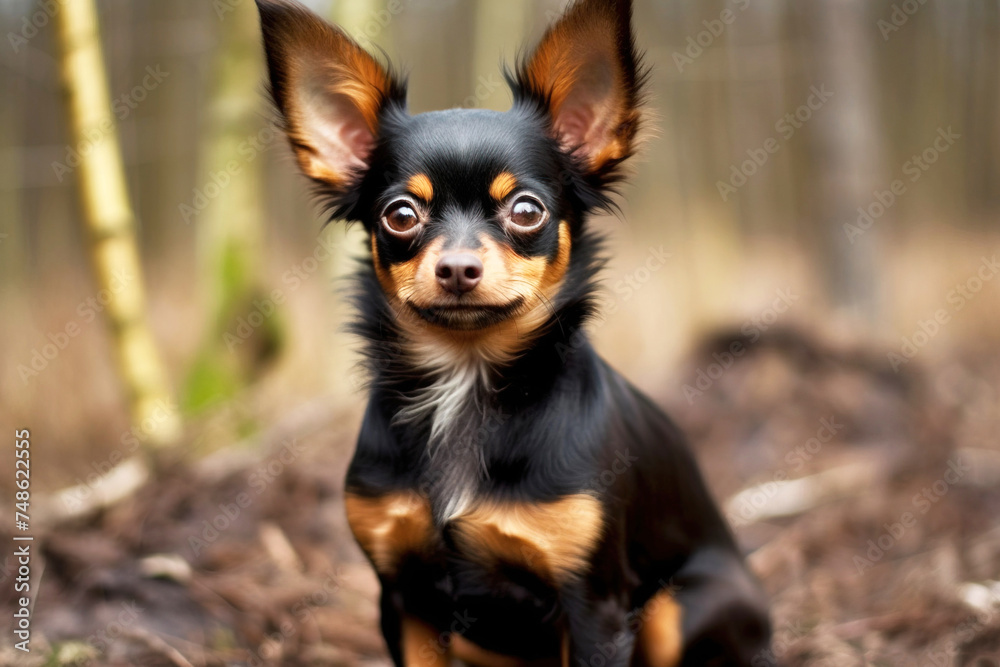 Russian Toy Terrier purebred beautiful breed of dog, background nature Russian Toy Terrier purebred beautiful breed of dog, background nature
