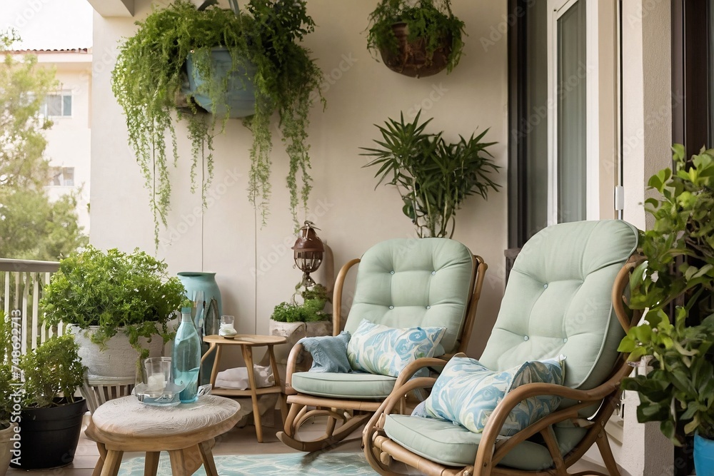 Cozy balcony view into a serene escape, surrounded by light-colored walls that gently reflect sunlight, creating a bright and spacious ambiance.